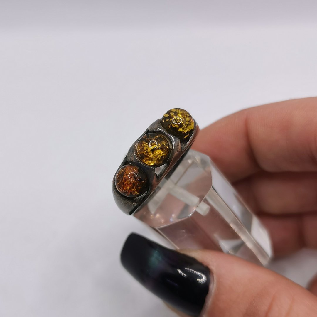 Anello in Argento con Tripla Sfera di Ambra Multicolor - immagine 4