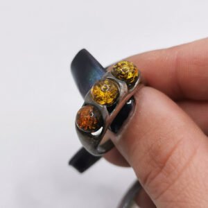 Anello in Argento con Tripla Sfera di Ambra Multicolor