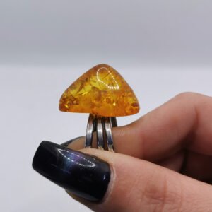 Anello Triangolo di Luce con Ambra e tripla fascetta di Argento