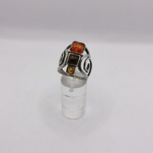 Anello Trilogy con Ambra Multicolor e Motivo Laterale