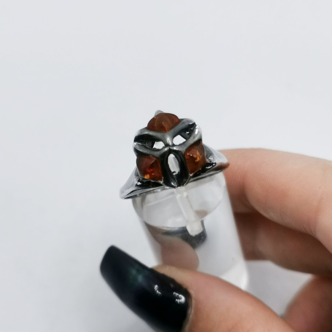 Anello Cupola Bizantina in Argento ed Ambra Baltica - immagine 7