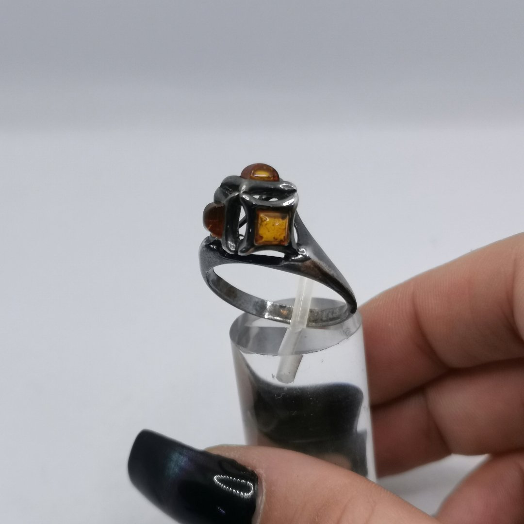 Anello Cupola Bizantina in Argento ed Ambra Baltica - immagine 6