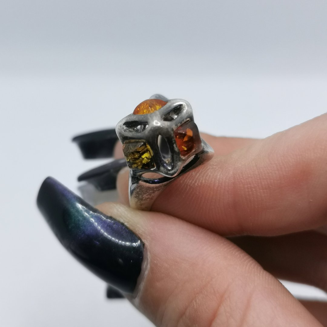 Anello Cupola Bizantina in Argento ed Ambra Baltica