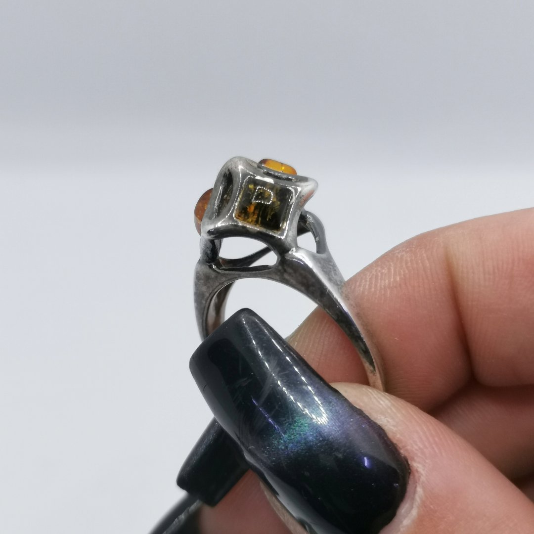 Anello Cupola Bizantina in Argento ed Ambra Baltica - immagine 2