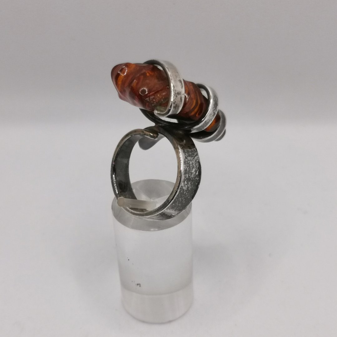 Anello Spirale d'Argento con Pepita di Ambra Baltica - immagine 4