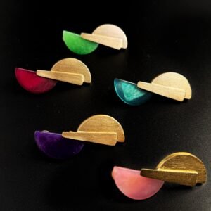 Orecchini Lobo Foglia Asimmetrica Ottone Placcato Oro 24K e Agata