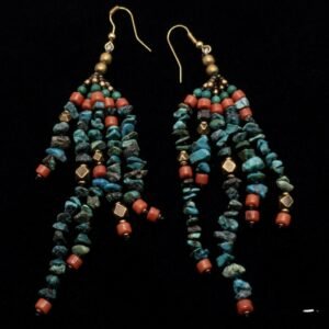 Orecchini Etnici Tibetani Pioggia di Mantra con Turchese e Corallo