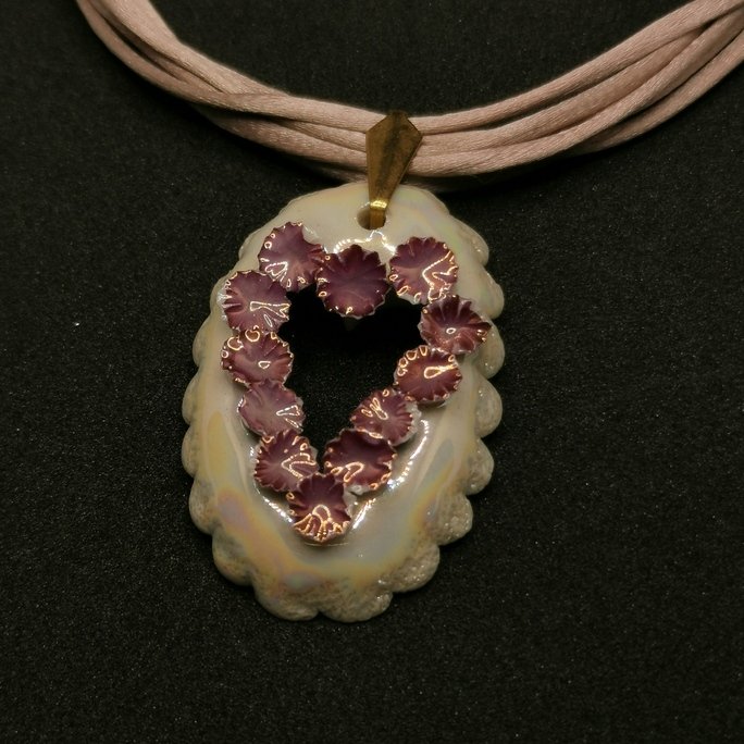 Ceramic - Ornamental pink flower heart - immagine 4