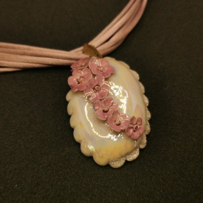 Ceramic - Ornamental pink flower - immagine 2