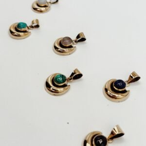 Ciondolo Luna Crescente ottone e pietre naturali