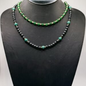 Collana artigianale a filo singolo con Giada avventurina ed ematite | malachite e pietra lavica