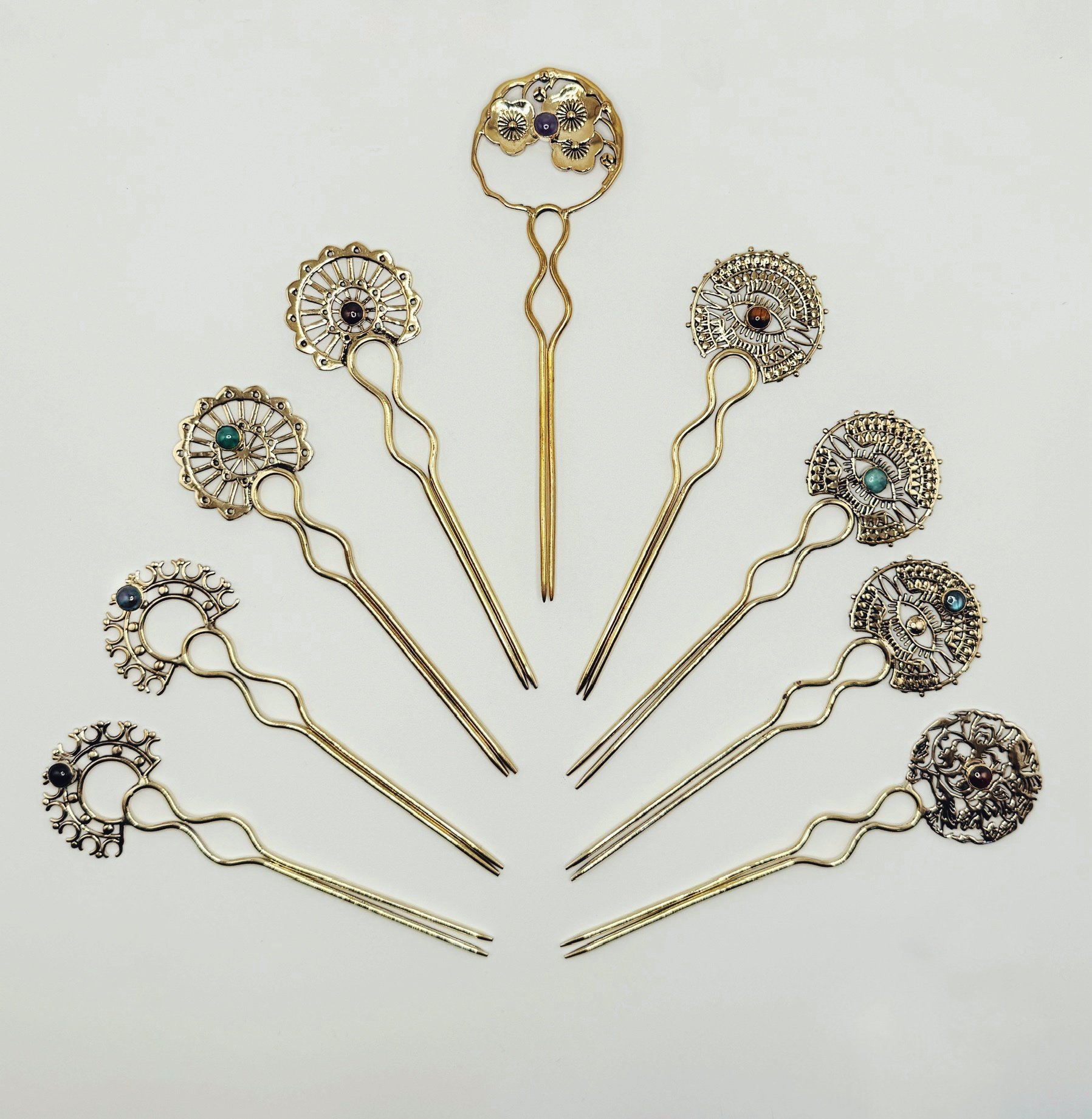 Spilloni Fermacapelli ottone con pietre naturali