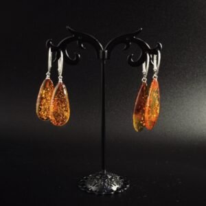 Orecchini Goccia Irregolare Argento 925 Ambra Multicolor - Design Organico Naturale