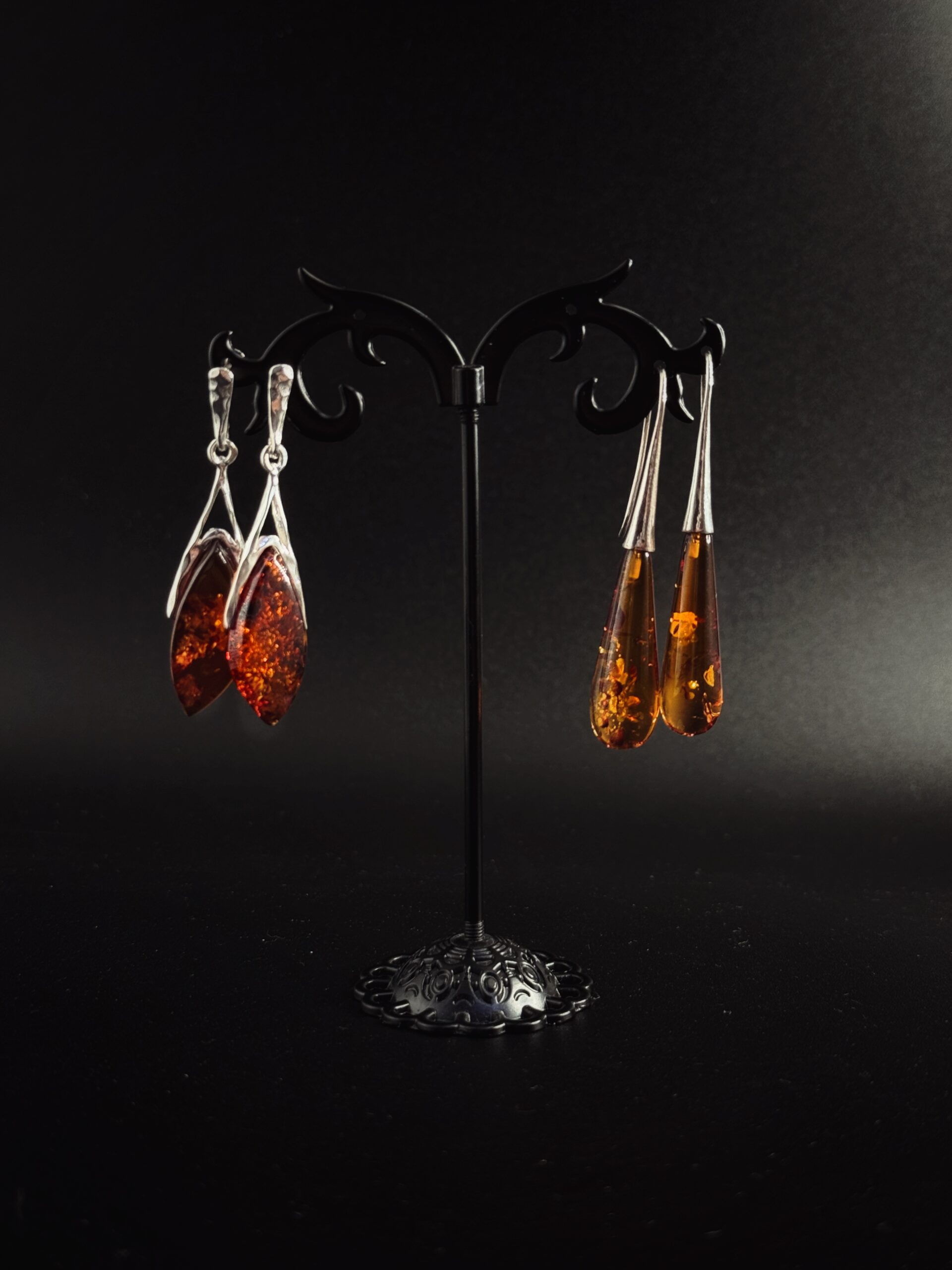 Orecchini Marquise e Goccia allungata con Cornice Argento 925 Ambra