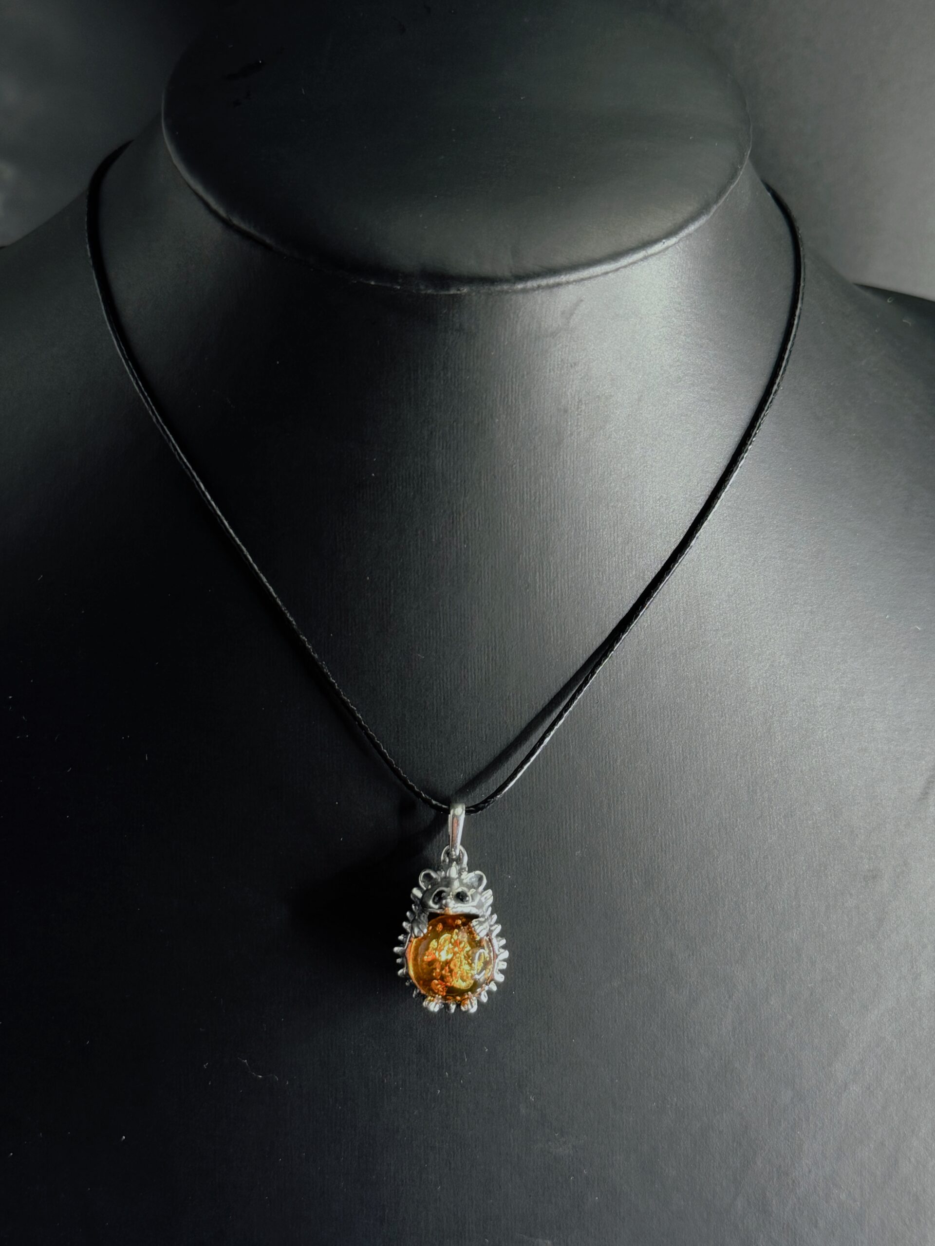 Ciondolo Riccio Porcospino Argento 925 Ambra Baltica - Pendente Portafortuna Animale