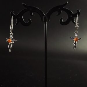 Orecchini Angioletto Argento 925 Ambra Cognac - Pendenti Angelo Custode Protezione