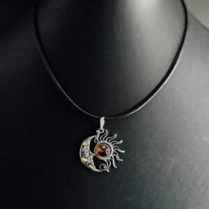 Ciondolo Sole Luna Argento 925 Ambra Baltica - Pendente Dualità Equilibrio Celeste