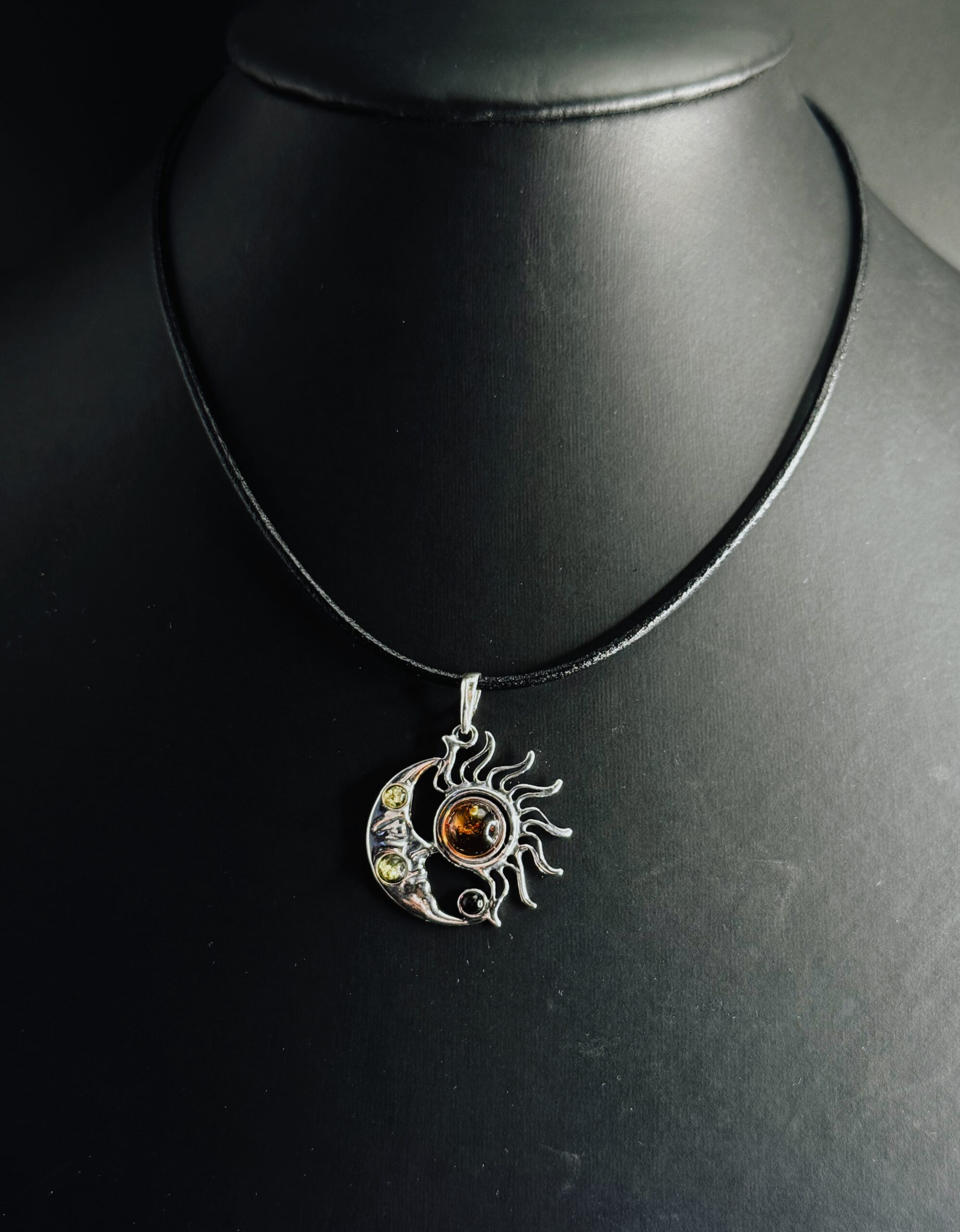 Ciondolo Sole Luna Argento 925 Ambra Baltica - Pendente Dualità Equilibrio Celeste