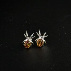 Orecchini Lobo Ragno Spider Argento 925 Ambra Cognac - Design Gotico Creativo
