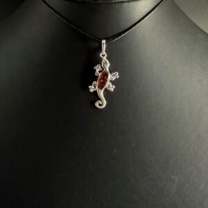 Ciondolo Geco Salamandra Argento 925 Ambra Baltica - Pendente Adattabilità