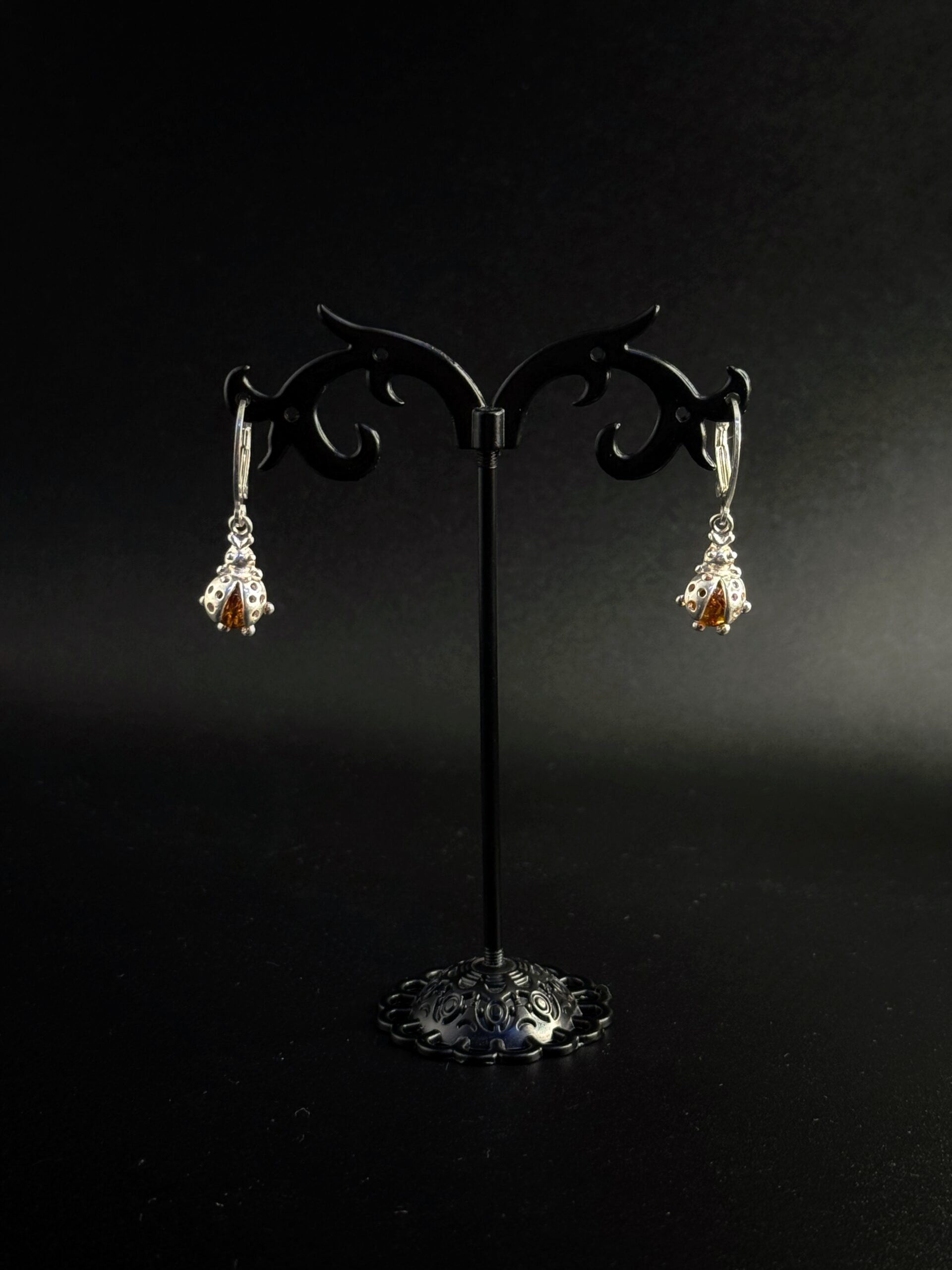 Orecchini Pendenti Coccinella Argento 925 Ambra Baltica