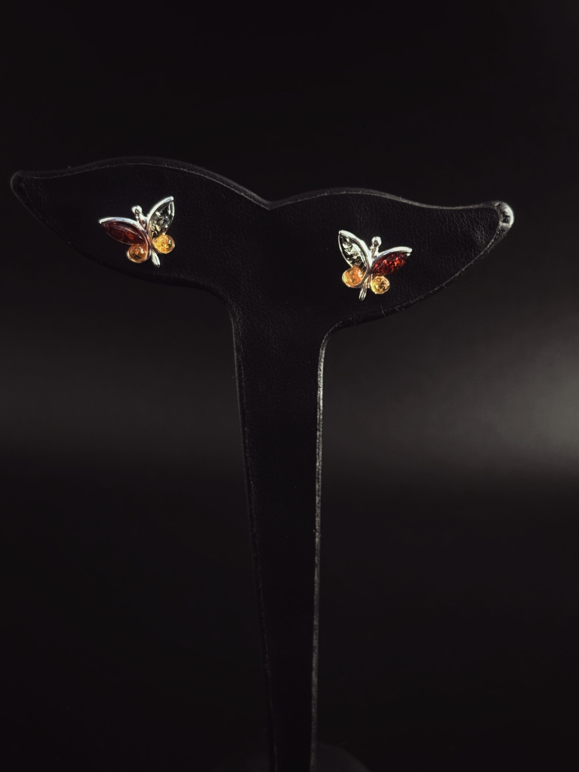 Orecchini Farfalla Argento 925 Ambra Baltica Multicolor