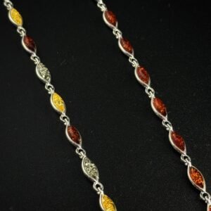 Bracciale Argento 925 Ambra Baltica Maglie - Design Foglie Elegante Multicolor