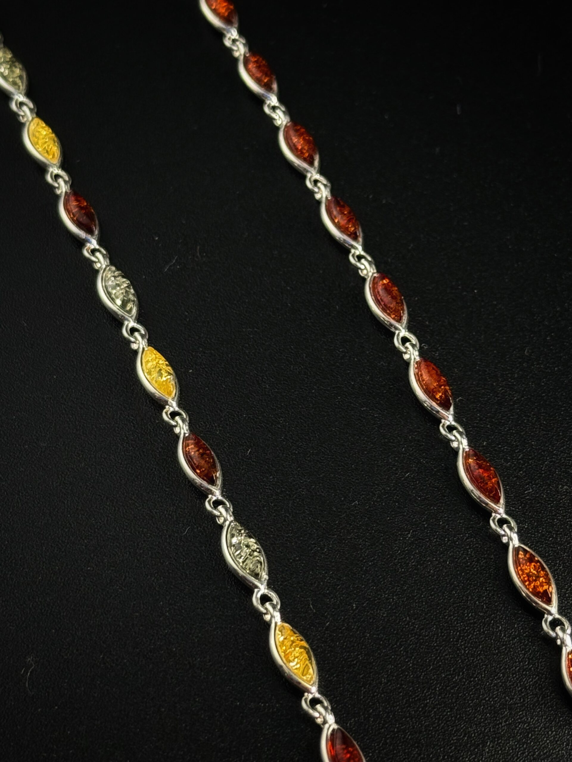 Bracciale Argento 925 Ambra Baltica Maglie - Design Foglie Elegante Multicolor