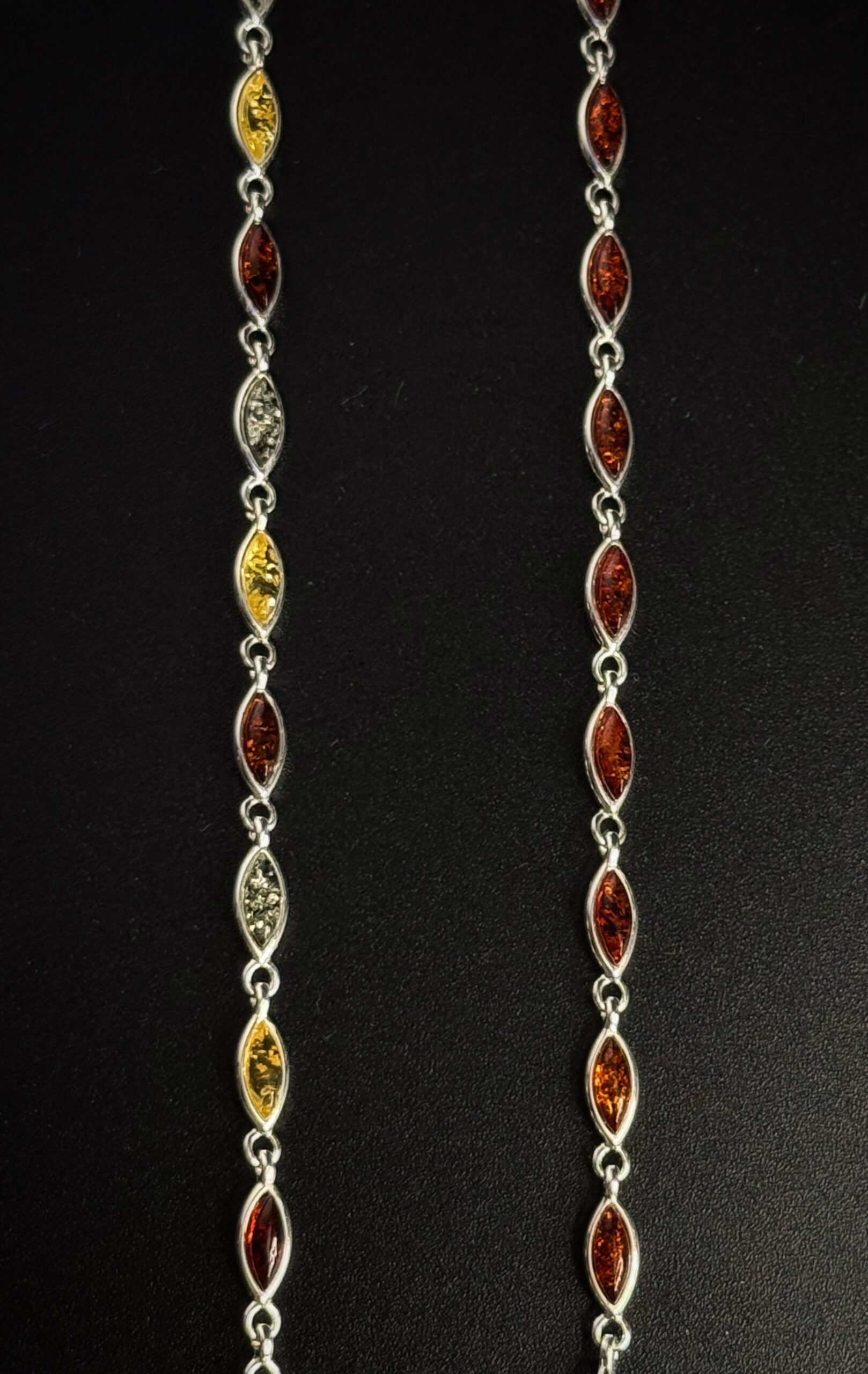 Bracciale Argento 925 Ambra Baltica Maglie - Design Foglie Elegante Multicolor - immagine 2