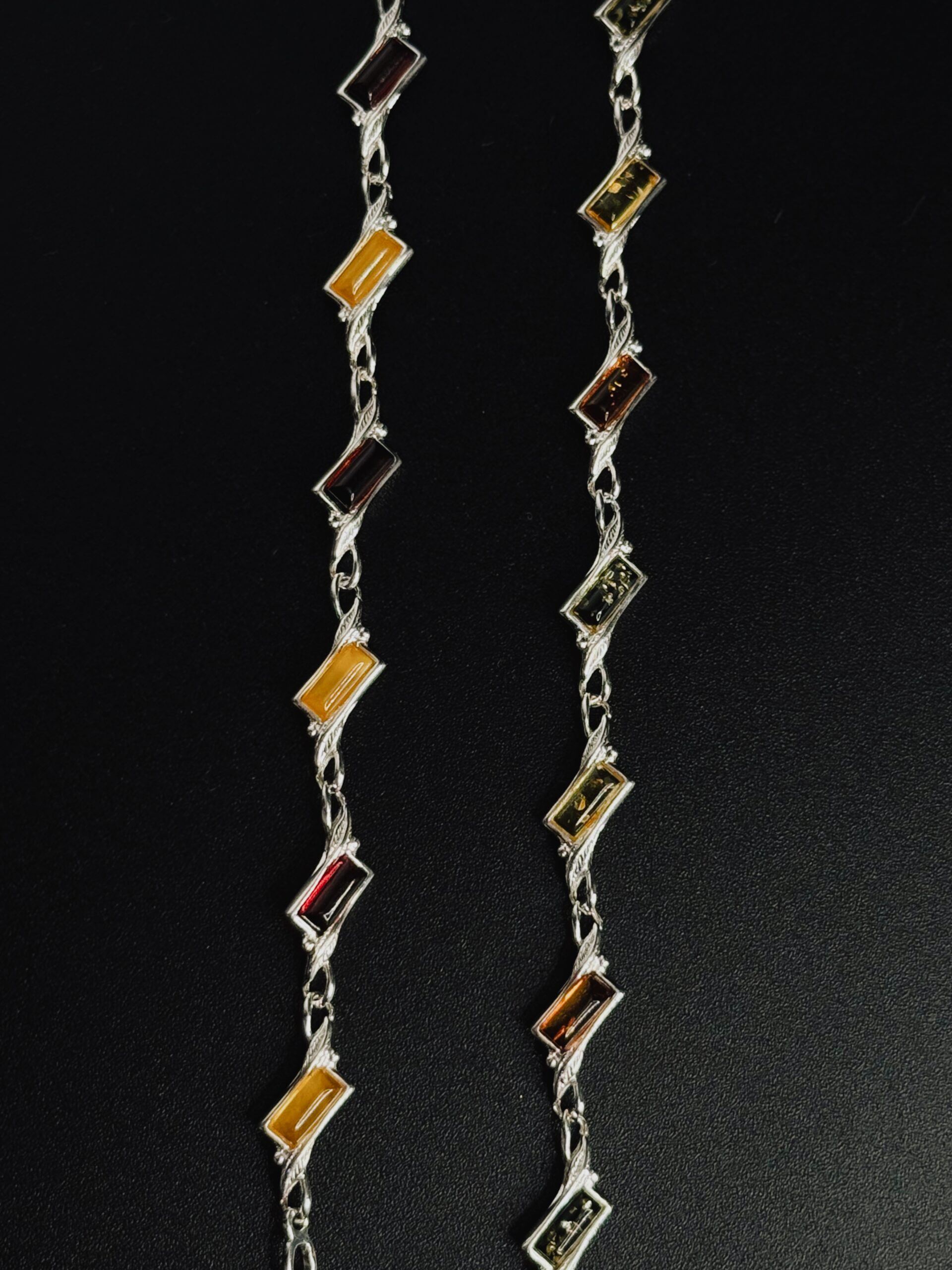 Bracciale Argento 925 Ambra Baltica Rettangolare - Design Geometrico Multicolor Moderno - immagine 2