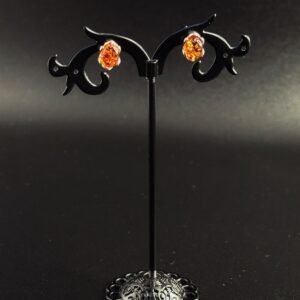Orecchini Lobo Cornice Petali Argento 925 Ambra Cognac Inclusioni - Design Organico