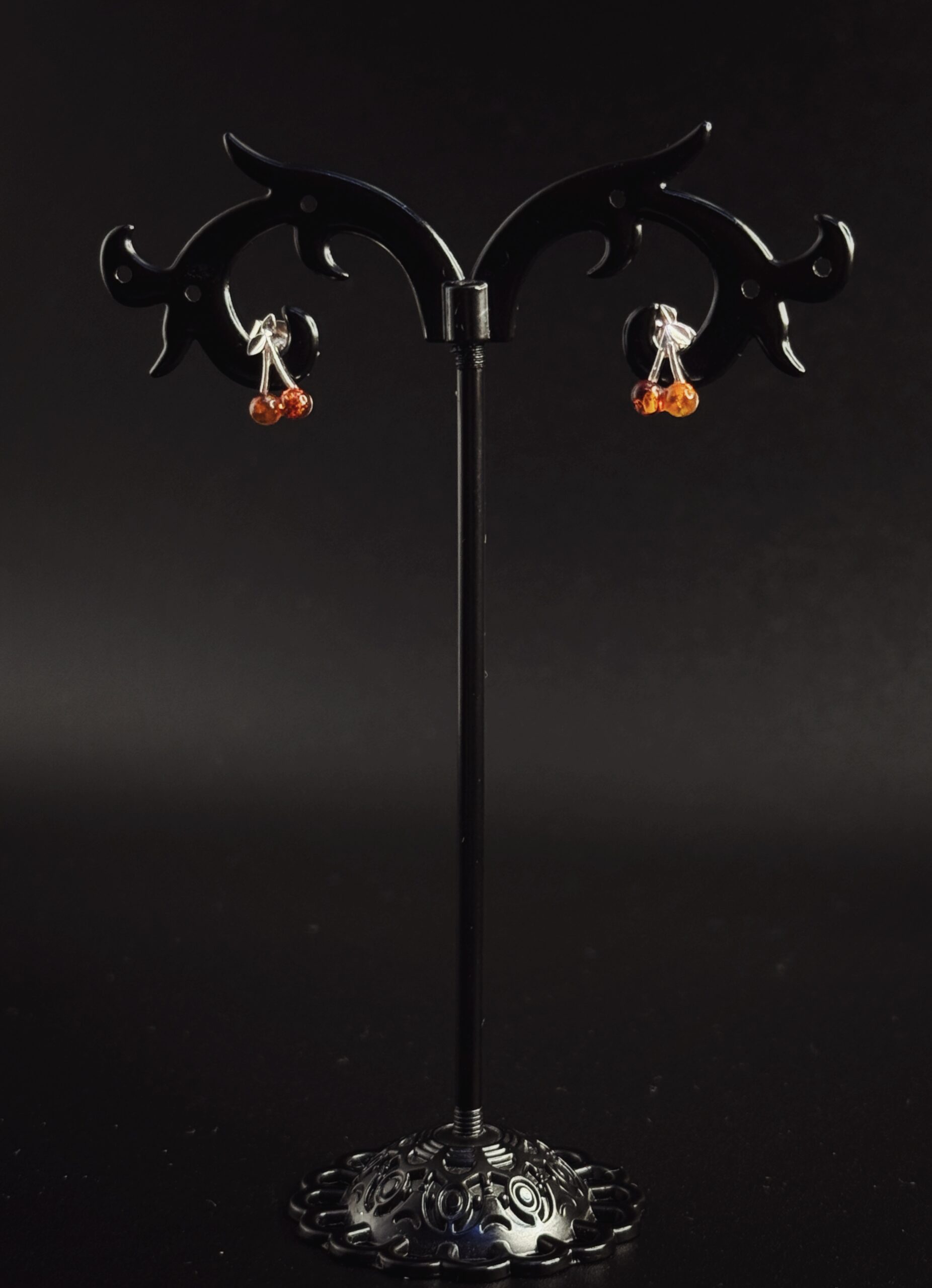 Orecchini Lobo con Ciliegie Argento 925 Ambra Cognac