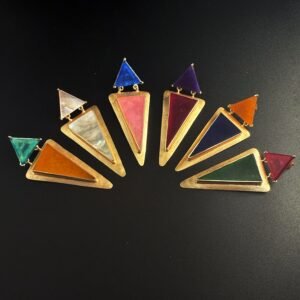 Orecchini Pendenti Doppio Triangolo Ottone Placcato Oro 24K e Agata