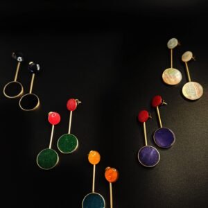 Orecchini Pendenti Doppio Cerchio pendente Ottone Placcato Oro 24K e Agata