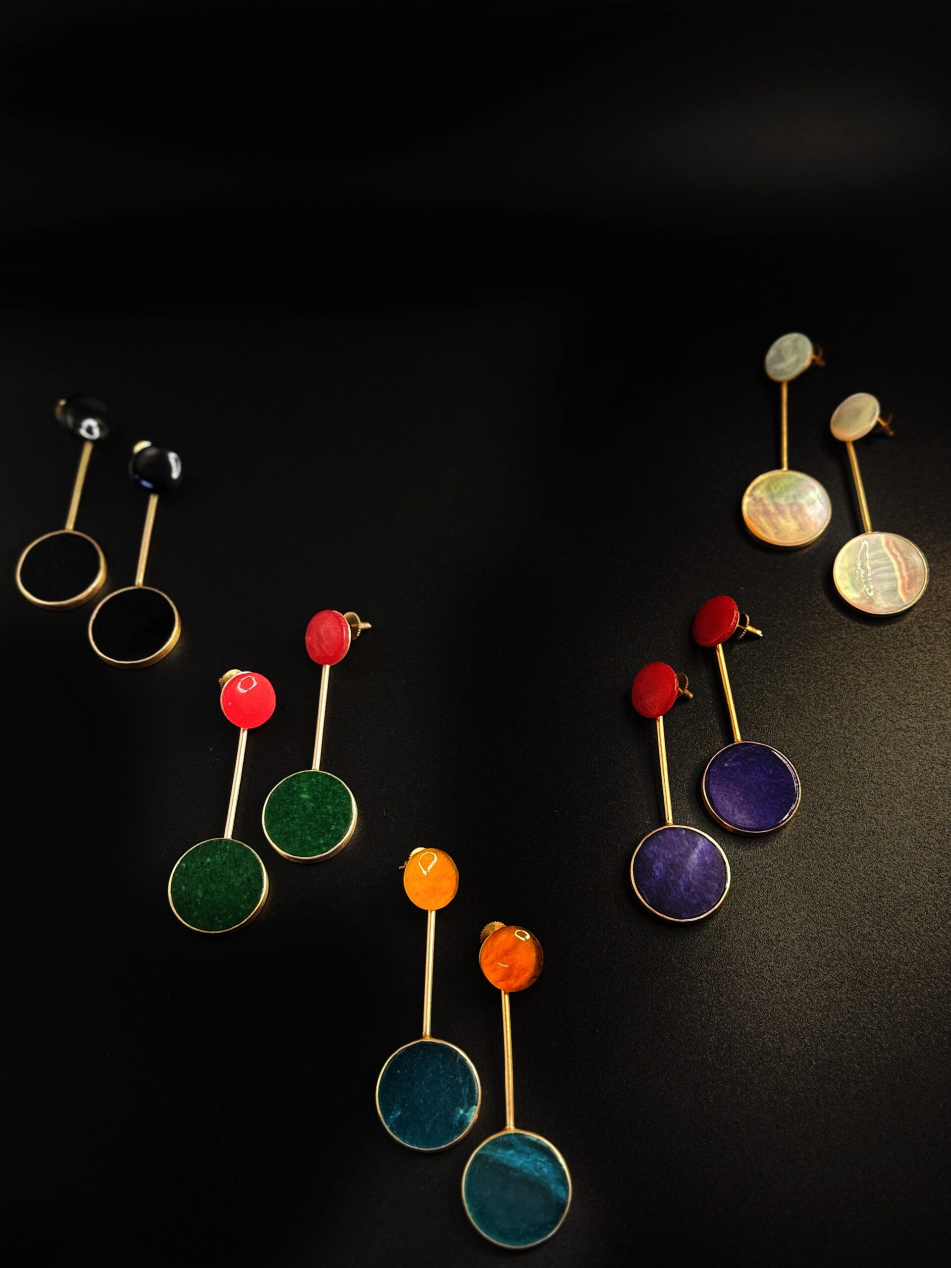 Orecchini Pendenti Doppio Cerchio pendente Ottone Placcato Oro 24K e Agata