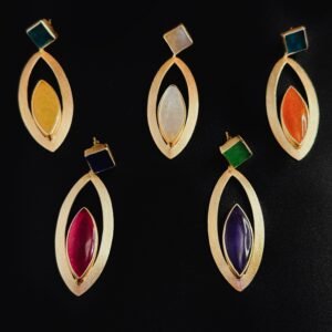 Orecchini Pendenti Marquise Bicolore Ottone Placcato Oro 24K e Agata