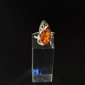 Anello Foglia traforata Argento 925 Ambra Baltica