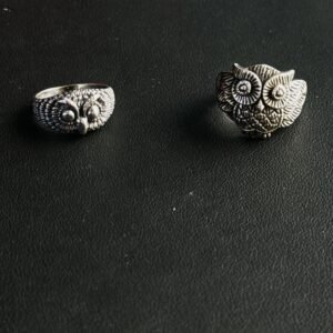 Anello Gufo / Civetta in Argento con Piume Elaborate