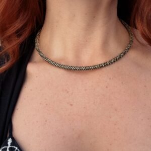 Collare Choker Filo Tondo Ritorto in Ottone Effetto Corda