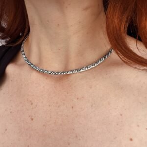 Collare Choker Filo mezzo tondo effetto corda in Ottone argentato
