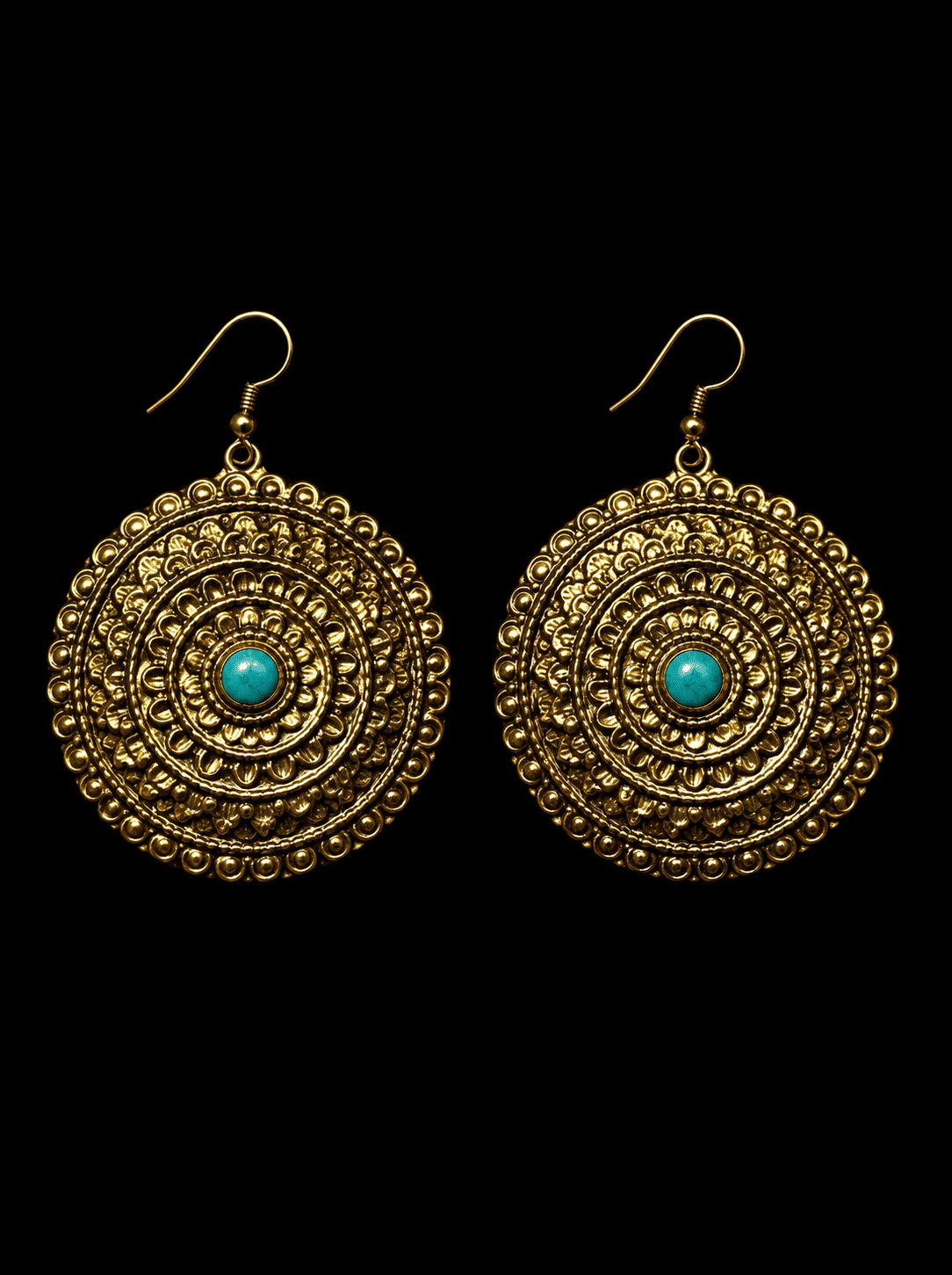 Orecchini Tibetani Mandala in Ottone e Turchese